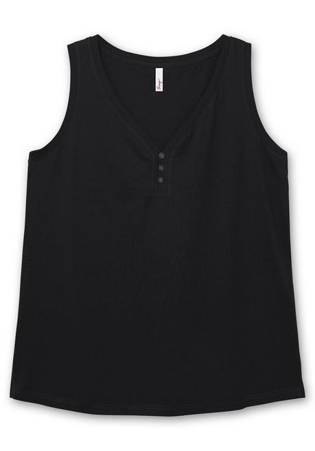 Sheego Tanktop Mit V-Ausschnitt Und Zierknopfleiste - Schwarz Sheego