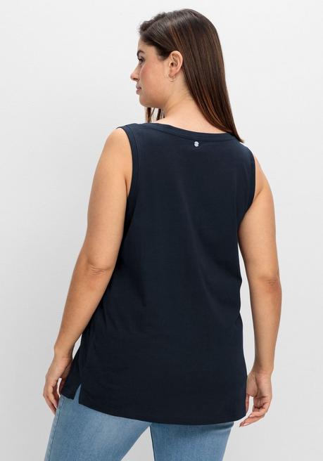Sheego Tanktop Mit V-Ausschnitt Und Zierknopfleiste - Tiefblau Sheego