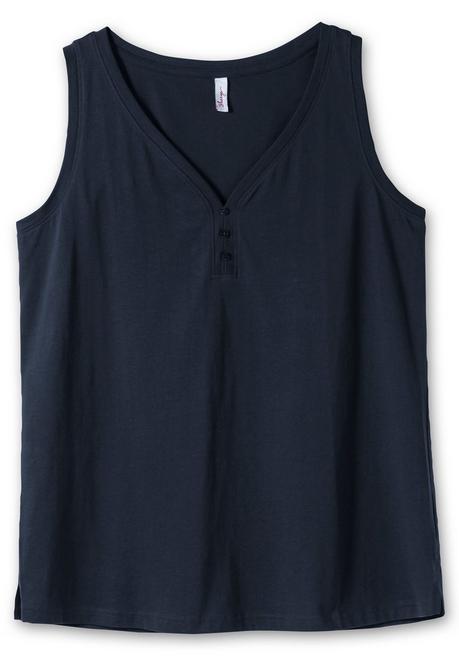 Sheego Tanktop Mit V-Ausschnitt Und Zierknopfleiste - Tiefblau Sheego