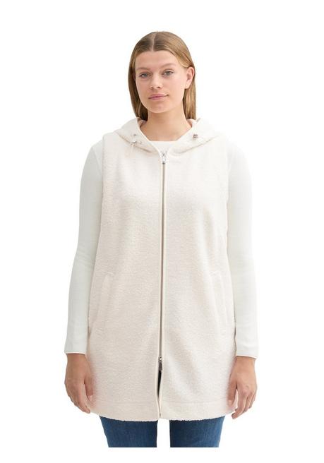 TOM TAILOR Plus Teddyweste in Longform, mit Kapuze - offwhite sheego