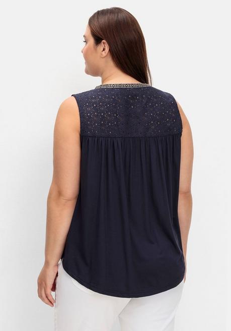 Sheego Top Im Ethno-Stil, Mit Breiter Spitzenpasse - Marine Gemustert Sheego