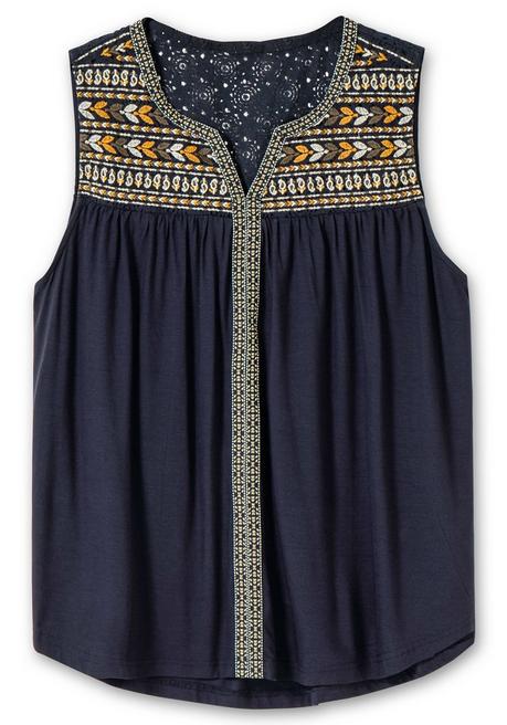 Sheego Top Im Ethno-Stil, Mit Breiter Spitzenpasse - Marine Gemustert Sheego