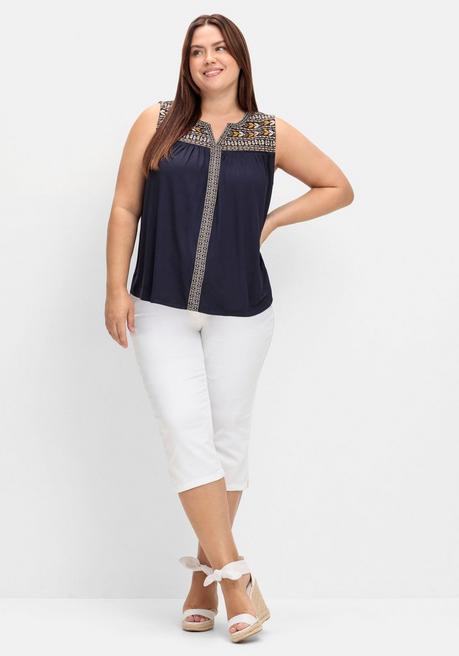 Sheego Top Im Ethno-Stil, Mit Breiter Spitzenpasse - Marine Gemustert Sheego