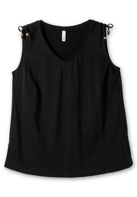 Sheego Top Im Leinen-Mix Mit Bindeband An Den Schultern - Schwarz Sheego