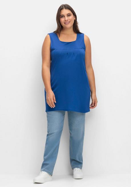 Sheego Top In A-Linie, Mit Karree-Ausschnitt Und Taschen - Royalblau Sheego