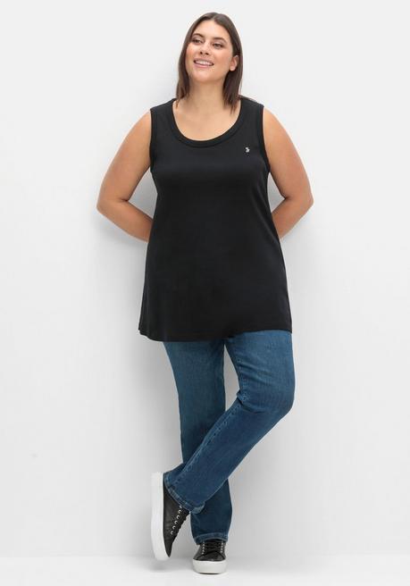 Sheego Top In Leichter A-Linie, Aus Rippqualität - Schwarz Sheego