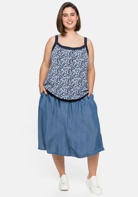 Sheego Top Mit Alloverdruck Und Saumbündchen - Mittelblau Bedruckt Sheego