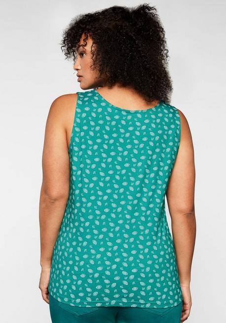 Sheego Top Mit Alloverdruck Und Spitze Am Ausschnitt - Karibiktürkis Bedruckt Sheego