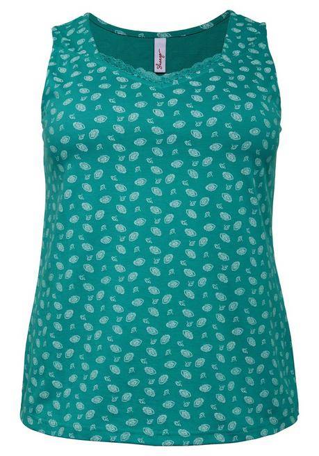 Sheego Top Mit Alloverdruck Und Spitze Am Ausschnitt - Karibiktürkis Bedruckt Sheego