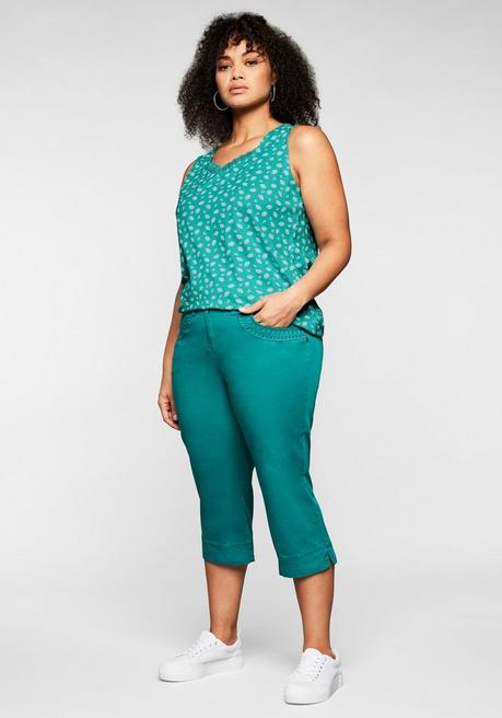 Sheego Top Mit Alloverdruck Und Spitze Am Ausschnitt - Karibiktürkis Bedruckt Sheego