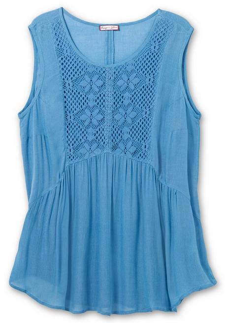 Sheego By Joe Browns Top Mit Crochet-Spitze Und Zipfelsaum - Azurblau Sheego