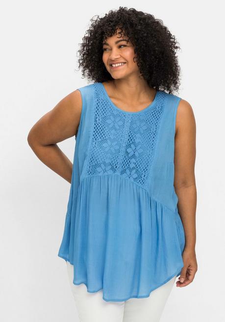Sheego By Joe Browns Top Mit Crochet-Spitze Und Zipfelsaum - Azurblau Sheego