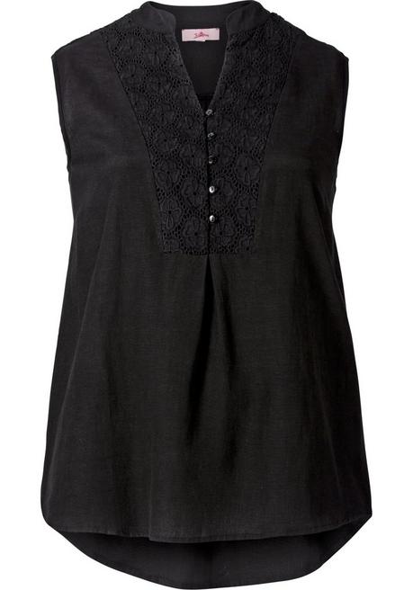 Sheego By Joe Browns Top Mit Dekorativem Spitzenbesatz - Schwarz Sheego