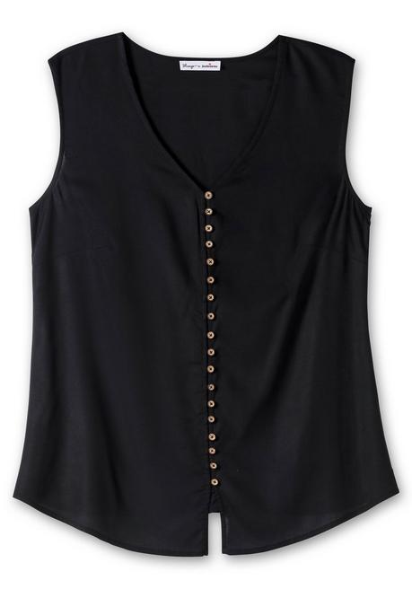 Sheego By Joe Browns Top Mit Dekorativer Knopfleiste Und Zipfeligem Saum - Schwarz Sheego