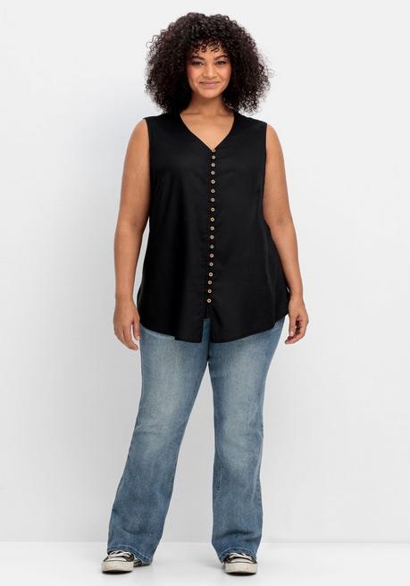 Sheego By Joe Browns Top Mit Dekorativer Knopfleiste Und Zipfeligem Saum - Schwarz Sheego