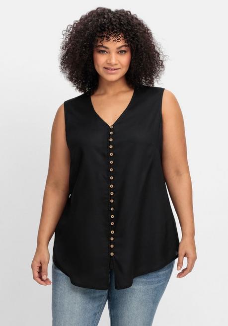 sheego by Joe Browns Top mit dekorativer Knopfleiste und zipfeligem Saum - schwarz sheego