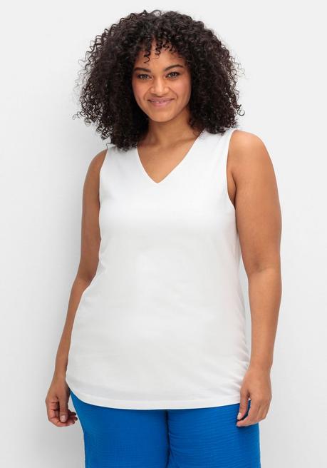 sheego Top mit doppellagigem Vorderteil - weiß sheego