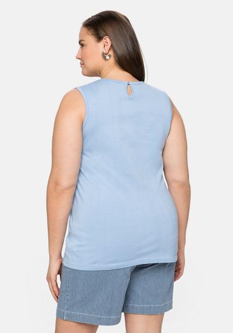 Sheego Top Mit Einsatz Aus Häkelspitze Am Dekolleté - Mittelblau Sheego