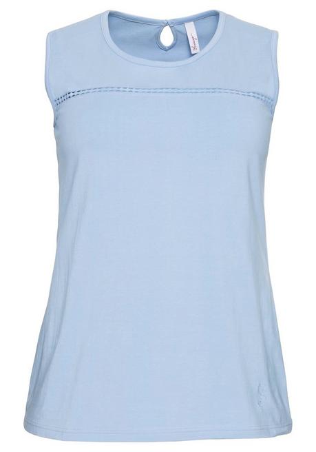 Sheego Top Mit Einsatz Aus Häkelspitze Am Dekolleté - Mittelblau Sheego