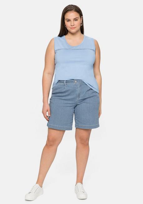 Sheego Top Mit Einsatz Aus Häkelspitze Am Dekolleté - Mittelblau Sheego