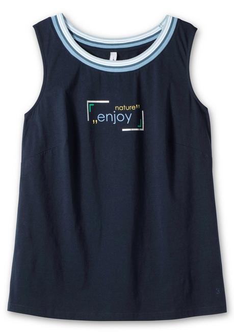 Sheego Top Mit Gestreifter Rippblende Und Wordingprint - Nachtblau Bedruckt Sheego