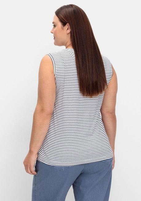 Sheego Top Mit Kurzer Knopfleiste - Marine Gestreift Sheego