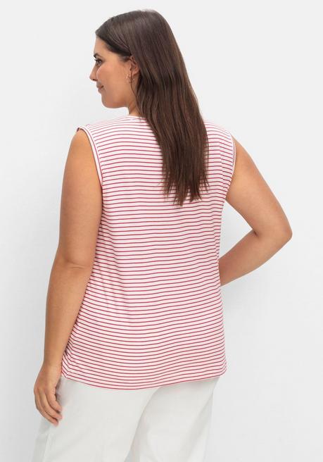 Sheego Top Mit Kurzer Knopfleiste - Rot Gestreift Sheego