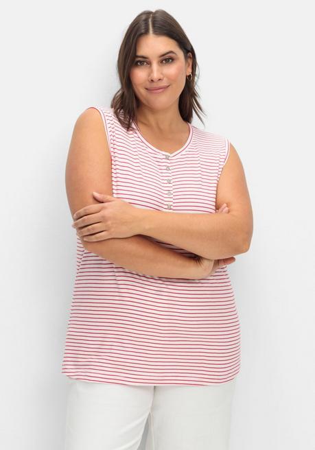 sheego Top mit kurzer Knopfleiste - rot gestreift sheego