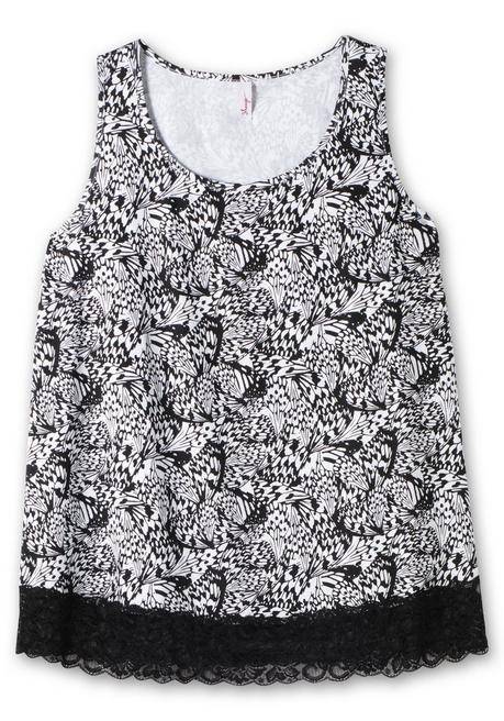 Sheego Top Mit Schmetterlingsprint Und Spitzensaum - Schwarz Gemustert Sheego