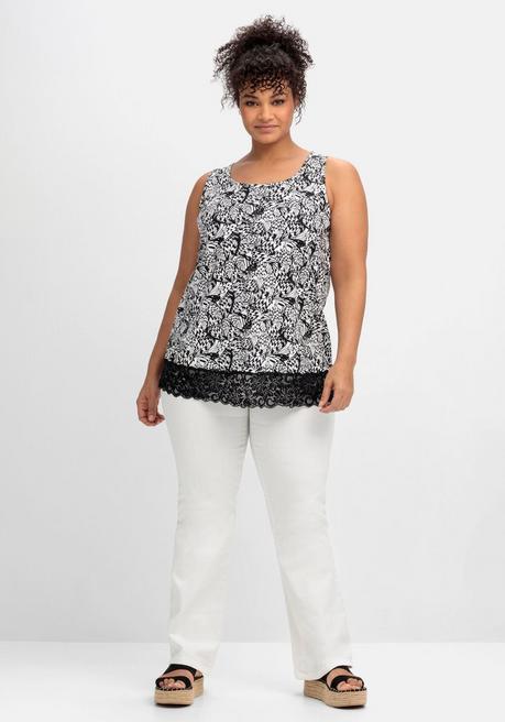 Sheego Top Mit Schmetterlingsprint Und Spitzensaum - Schwarz Gemustert Sheego