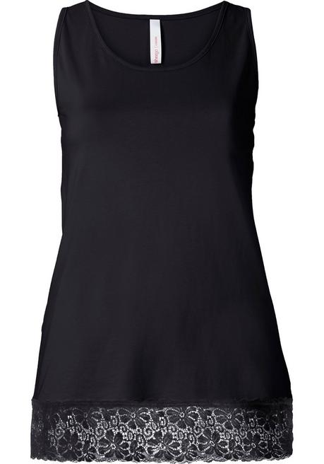 Sheego Top Mit Spitzenbordüre Am Saum - Schwarz Sheego