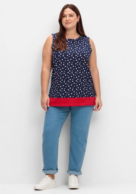 Sheego Top Mit Tupfen-Alloverdruck - Marine Gemustert Sheego