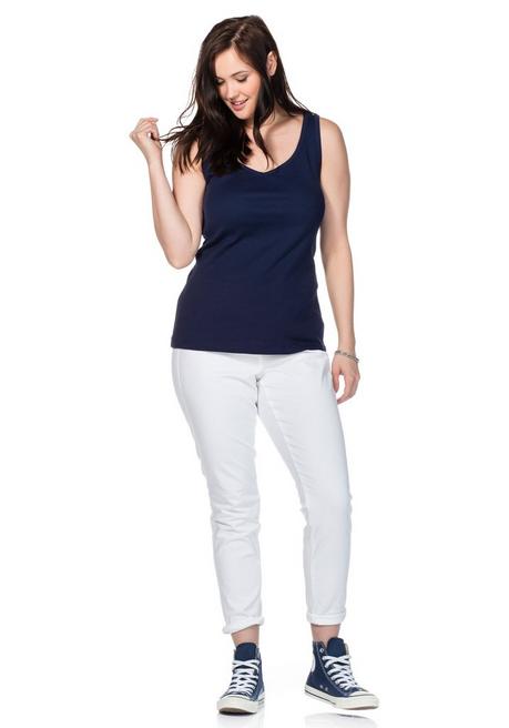 Sheego Top Mit V-Ausschnitt, In Rippqualität - Marine Sheego