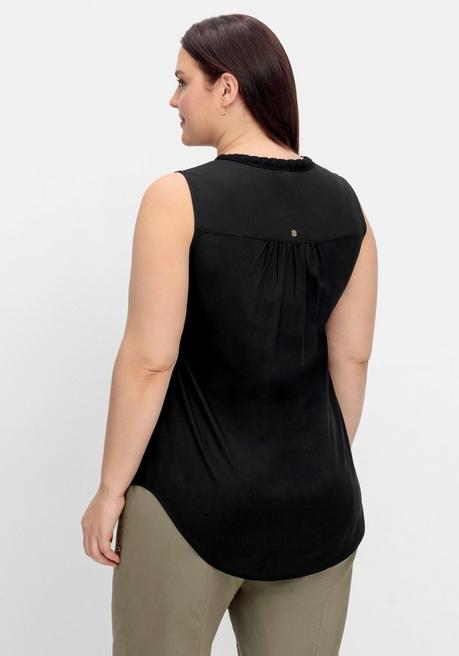 Sheego Top Mit V-Ausschnitt Und Häkelspitze - Schwarz Sheego