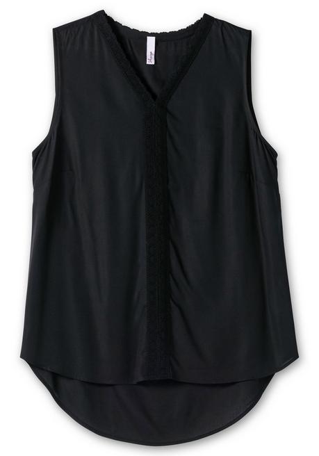 Sheego Top Mit V-Ausschnitt Und Häkelspitze - Schwarz Sheego