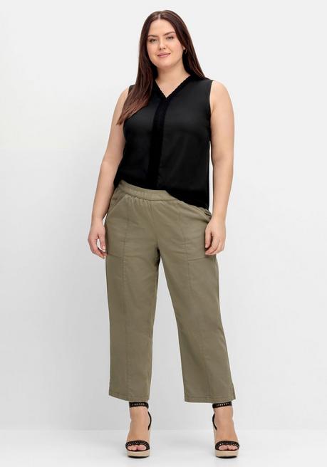 Sheego Top Mit V-Ausschnitt Und Häkelspitze - Schwarz Sheego