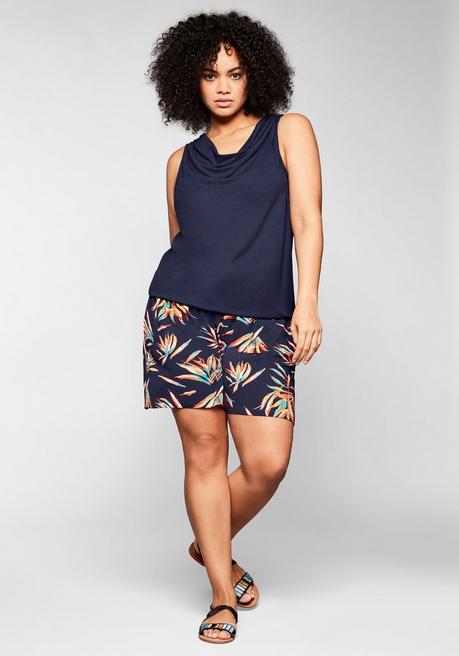 Sheego Top Mit Wasserfallkragen Und Gummibund - Marine Sheego