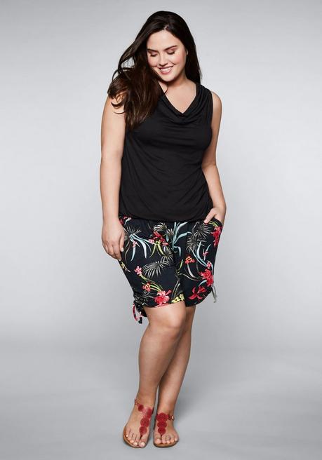 Sheego Top Mit Wasserfallkragen Und Gummibund - Schwarz Sheego