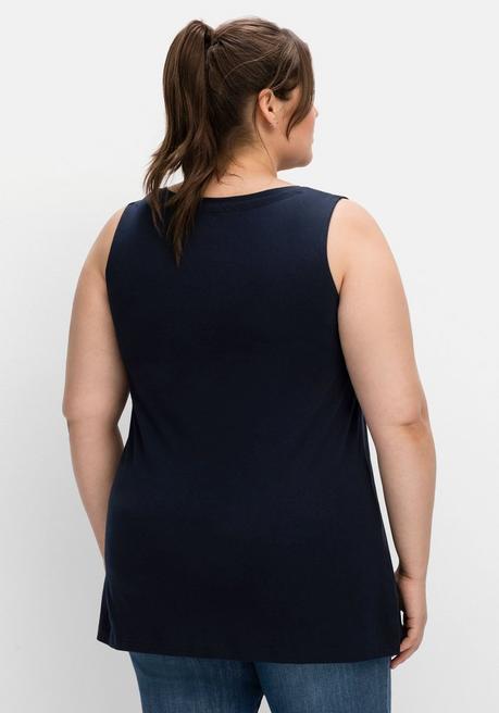 Sheego Top Mit Wordingprint, In Leichter A-Linie - Nachtblau Sheego