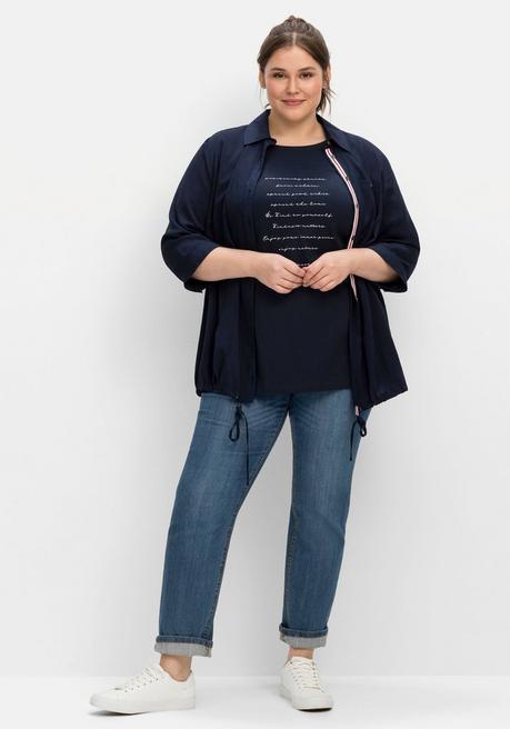 Sheego Top Mit Wordingprint, In Leichter A-Linie - Nachtblau Sheego