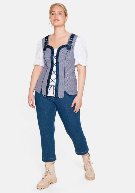 Sheego Trachtenbluse Im Corsagen-Look - Royalblau-weiß Sheego