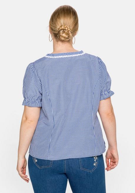 Sheego Trachtenbluse Im Karo-Design, Mit Spitzenbesatz - Marine-weiß Sheego