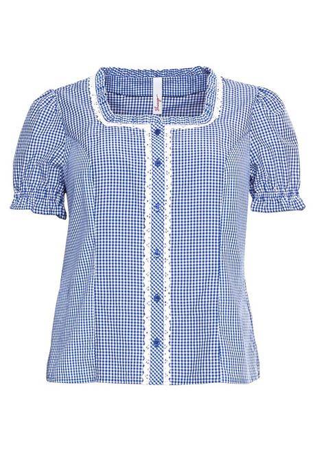Sheego Trachtenbluse Im Karo-Design, Mit Spitzenbesatz - Marine-weiß Sheego