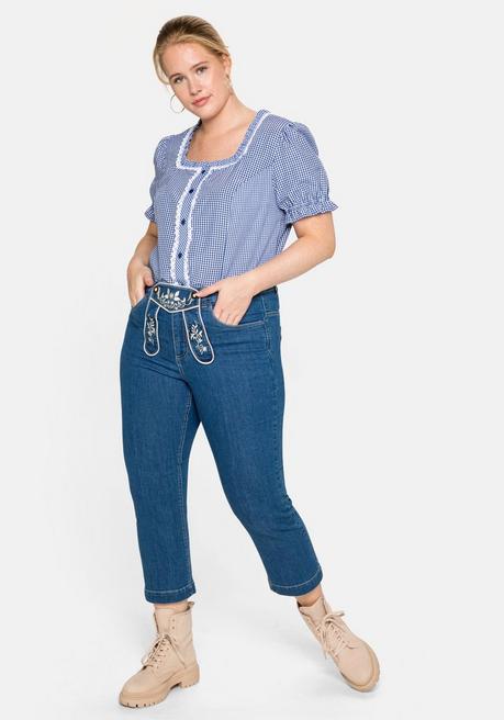 Sheego Trachtenbluse Im Karo-Design, Mit Spitzenbesatz - Marine-weiß Sheego