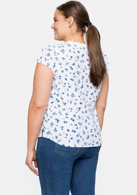 Sheego Trachtenbluse Mit Schmaler Rüsche Und Puffärmeln - Weiß Bedruckt Sheego