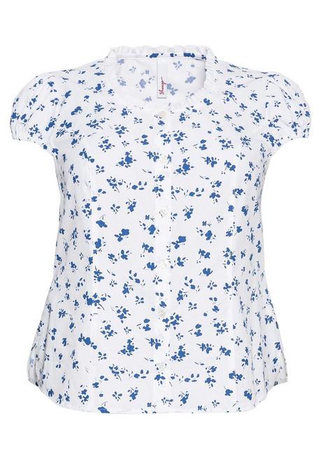 Sheego Trachtenbluse Mit Schmaler Rüsche Und Puffärmeln - Weiß Bedruckt Sheego