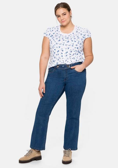 Sheego Trachtenbluse Mit Schmaler Rüsche Und Puffärmeln - Weiß Bedruckt Sheego