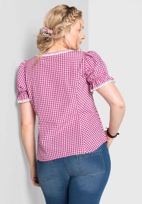 Sheego Trachtenbluse Mit Typischem Trachtenkaro - Pink Sheego