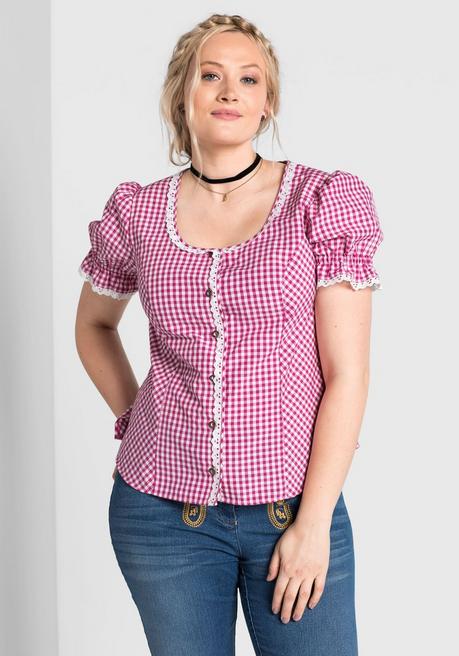 sheego Trachtenbluse mit typischem Trachtenkaro - pink sheego