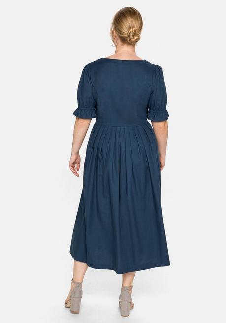 Sheego Trachtenkleid In Leinen-Optik, Mit Blütenstickerei - Blau Sheego